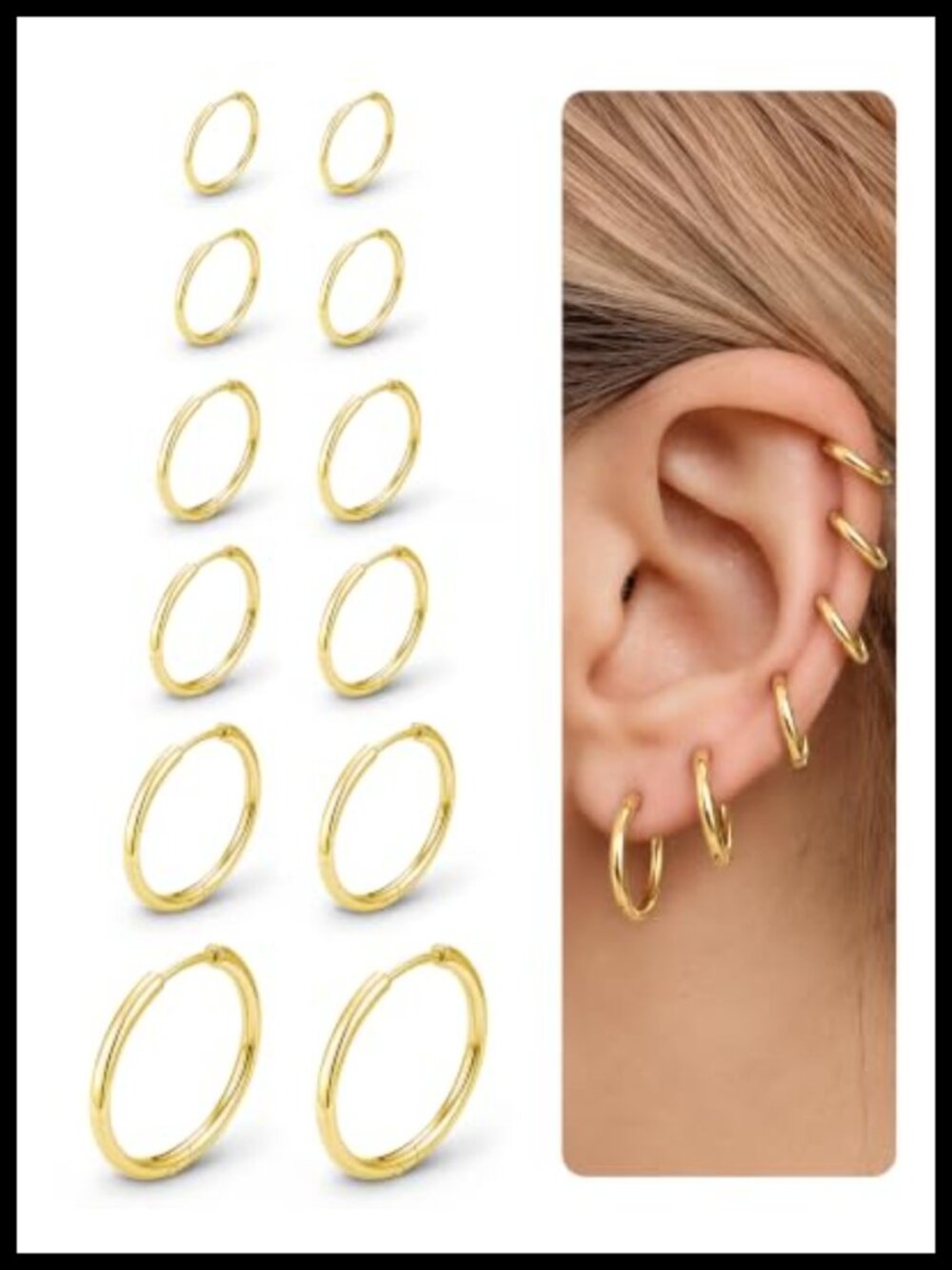 Small Silver Hoop Earrings Women Men Hypoallergenic Stainless Steel Hinged Set